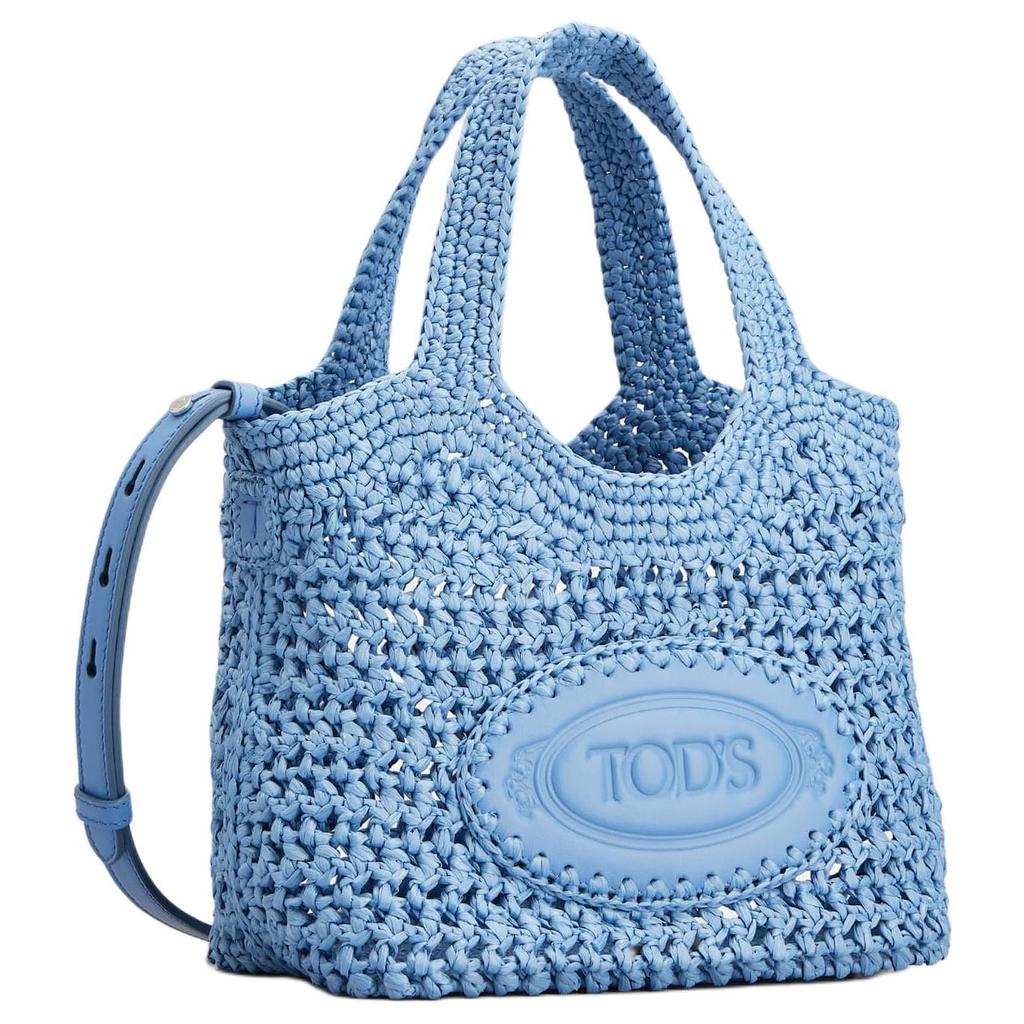 Tods Frontlogo Verstellbarer Schultergurt Raffia Tragetasche Einkaufstasche Schulter Handtasche Mini Damen-Tragetaschen Hellblau XBWEBLF0100RGM3L20
