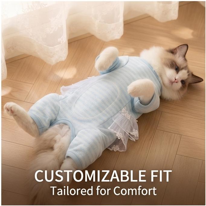 Macacão Respirável para Gato com Acabamento em Renda, Fino para Verão Anti-Queda de Pelo Roupa para Pets de 4 Patas para Filhotes e Gatos, 5 Tamanhos