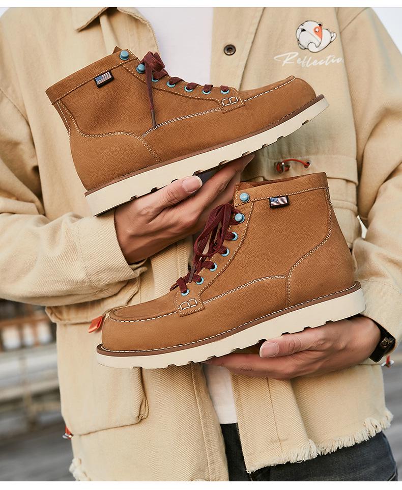 Ghete de lucru retro pentru bărbați, galbene, din piele de vacă, cu tăietură medie