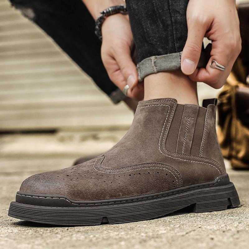 Fashion 2024 Brand Suede Leather Men Chelsea Boots Designer Italy Dress Boots Men Fashion Casual Warm Plush Business Ankle Boots