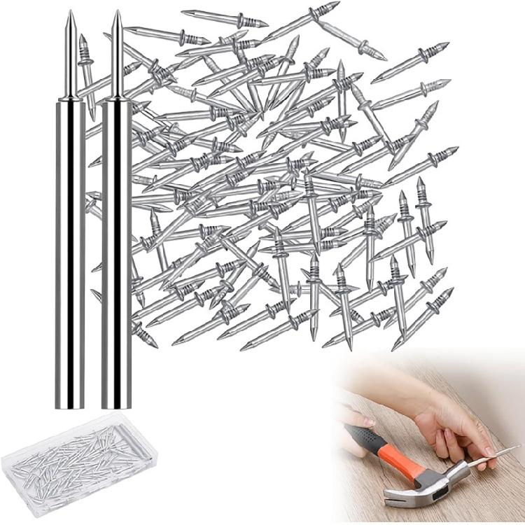 Multifunction Double Ended Nail Set With Installation Tool Metal Skirting Nails Set Quick Installs for Wall & Tile Fixtures