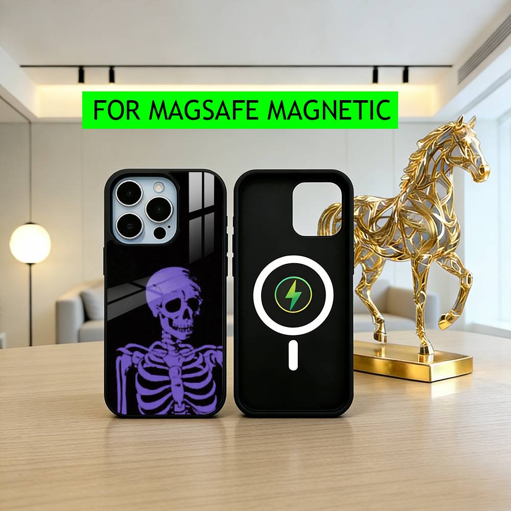 Purple red Silver S-Skull Phone Case For iPhone17,16,15,14,13,12,11 Plus,Pro Magnetic with Magsafe Wireless Charging