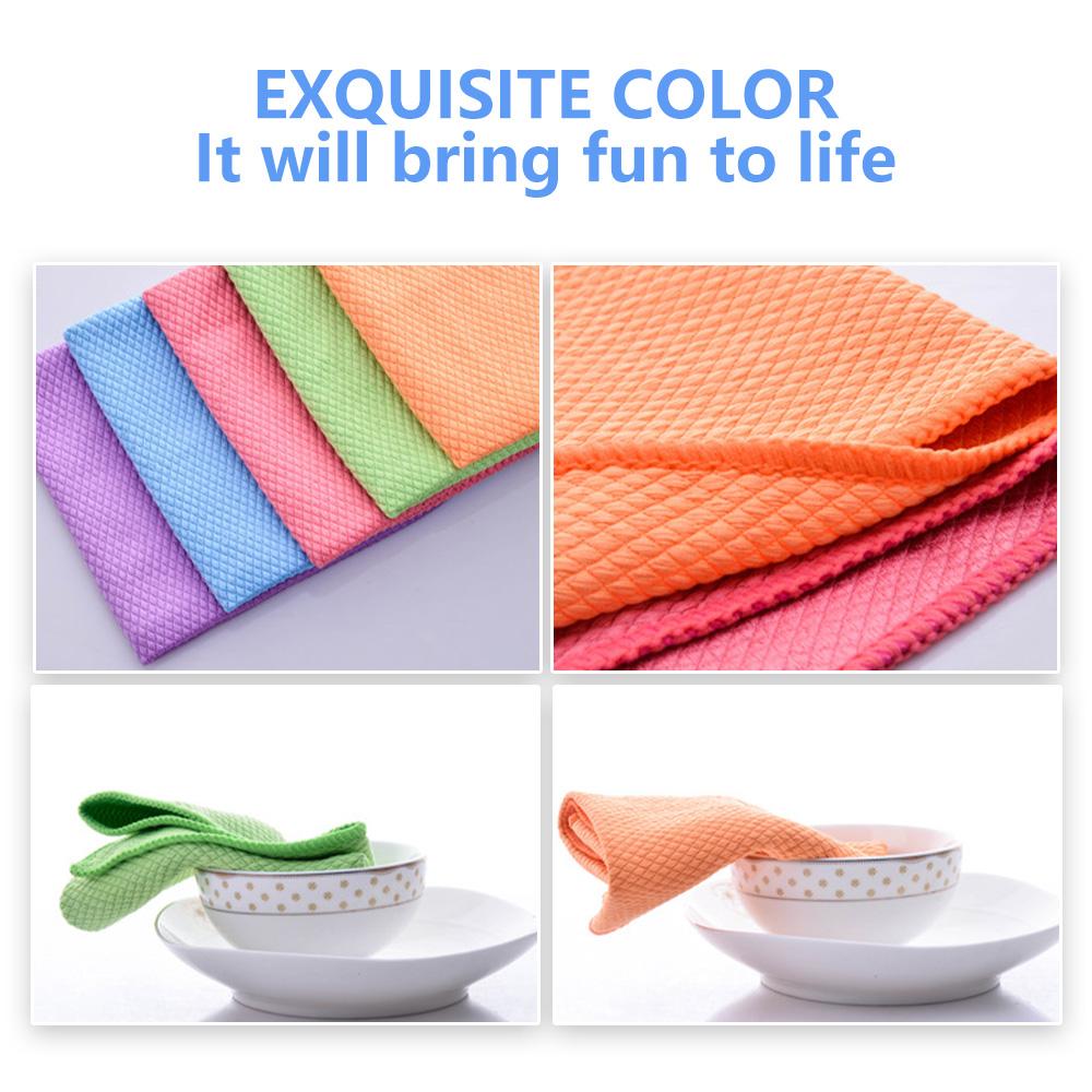 5/10Pcs Microfibre Dish Towels Super Absorbable Cleaning Towel Reusable Kitchen Household Anti-grease Wiping Fish Scale Rags