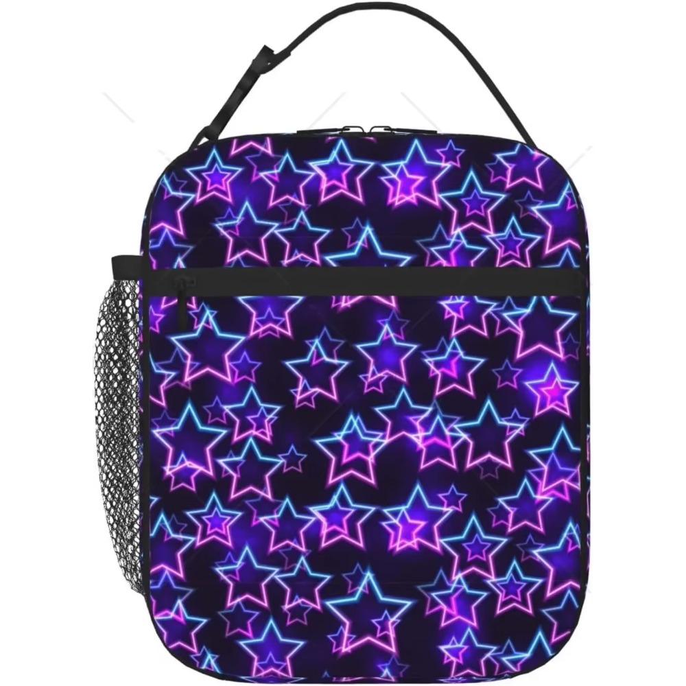Lila und Blaue Schwebende Neonsterne Tragbare Lunchtasche Isolierte Lunchbox Wiederverwendbare Tragetaschen für Frauen Männer Arbeit Picknick Camping