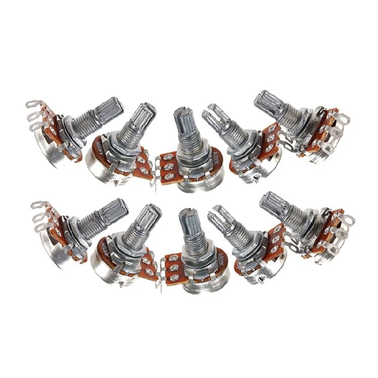 Set of 10 500K Ohm Potentiometer Split Shaft Design Metal Texture for Stable Volumes Tone Control In Guitars Basses Amps