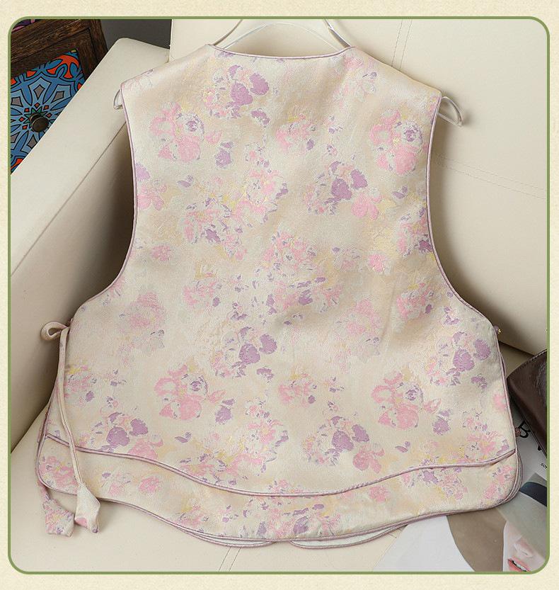 Modern Chinese-Style Reversible Cross-Collar Vest - Trendy Mother's Day Floral Slim-Fit