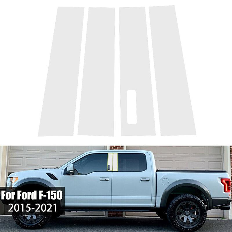 4pcs/set Silvery Window Trim Covers B C Pillars Column Pillar Stickers Auto Accessories Fit For Ford F-150 2015-2021 Auto Exterior Parts