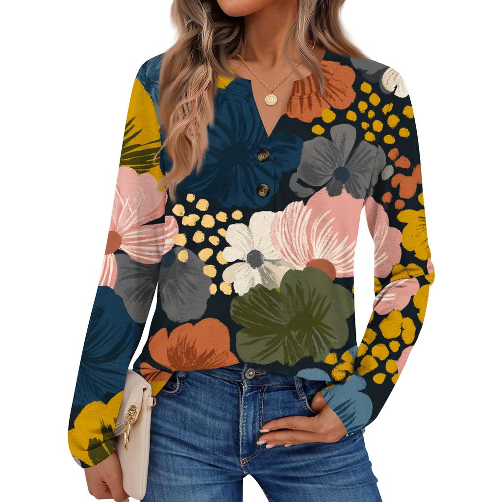 Women's Floral Print Long Sleeve  Shirt Elegant Casual Tops Trendy Shirt Tops