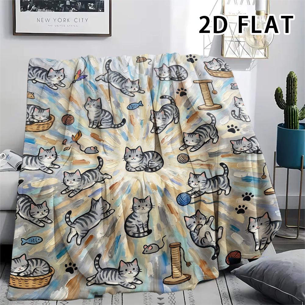 1Pc Vibrant Mandala Cats Print Flannel Blanket,High Quality Comfortable for All Seasons,Home Decor,Warmth and Comfort,Perfect for Christmas Gifts