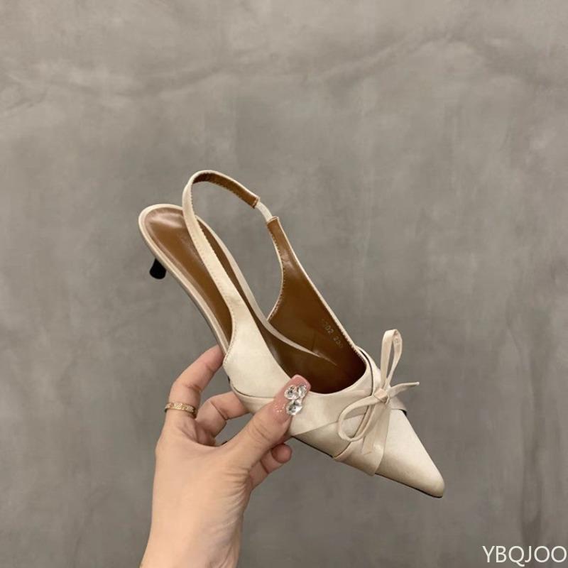 Fashionable versatile pointed shallow mouth sandals Elegant  minimalist women's shoes Baotou buckle thin heel women's shoes