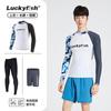 Mens Quick-Dry Rash Guard Set UV Protection Long Sleeve Surfing Dive Suit With Loose Beach Shorts