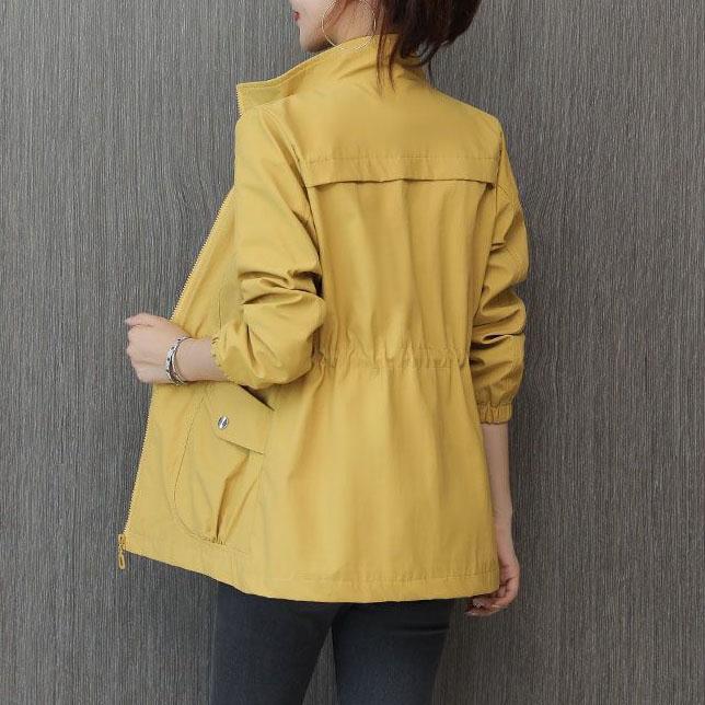 

Модная женская куртка большого размера с воротником-стойкой, большого размера 3XL, двухслойная подкладка, ветровка для женщин, весна-осень, короткое пальто M жёлтый