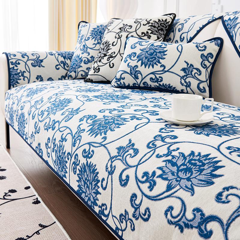 

Новая сине-белая фарфоровая подушка для дивана в китайском стиле, синель, нескользящая, не царапающая чехол для дивана, полотенце, высококачественное одеяло для подушки 70*70cm