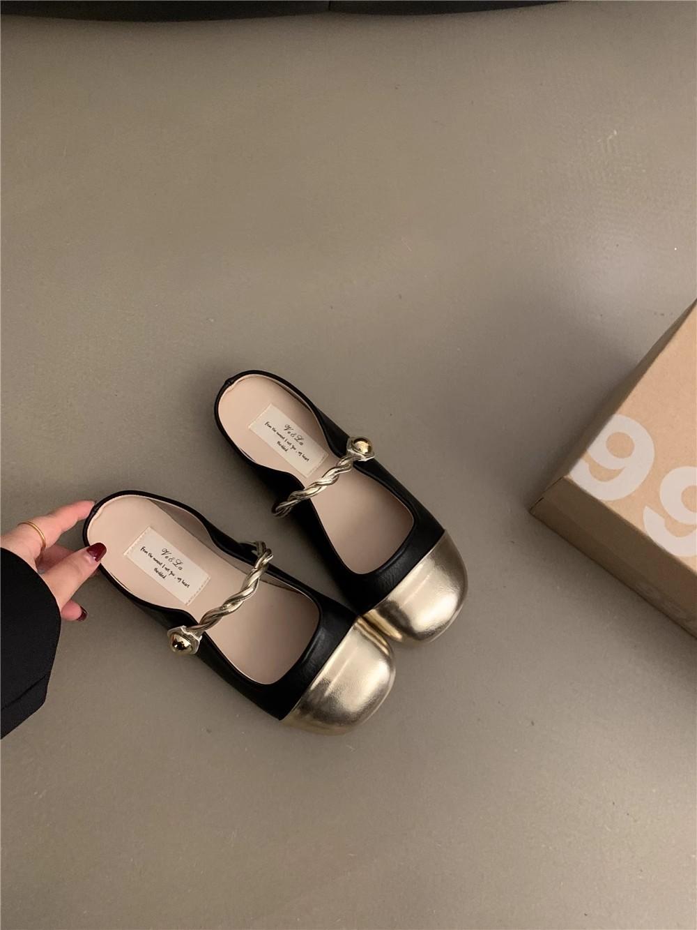 

Весна и осень 2025 года новая толстоподошвенная ленивая полушлепка кэжуал универсальная сумка-голова с одним педальным ремешком тапочки корейская версия сандалии без каблука 40 чёрный