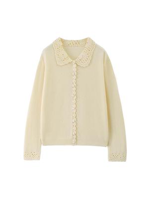 2026 Spring/Autumn Women's Crochet Lace Collar Mercerized Wool Cardigan, Machine Washable Knit Jacket.