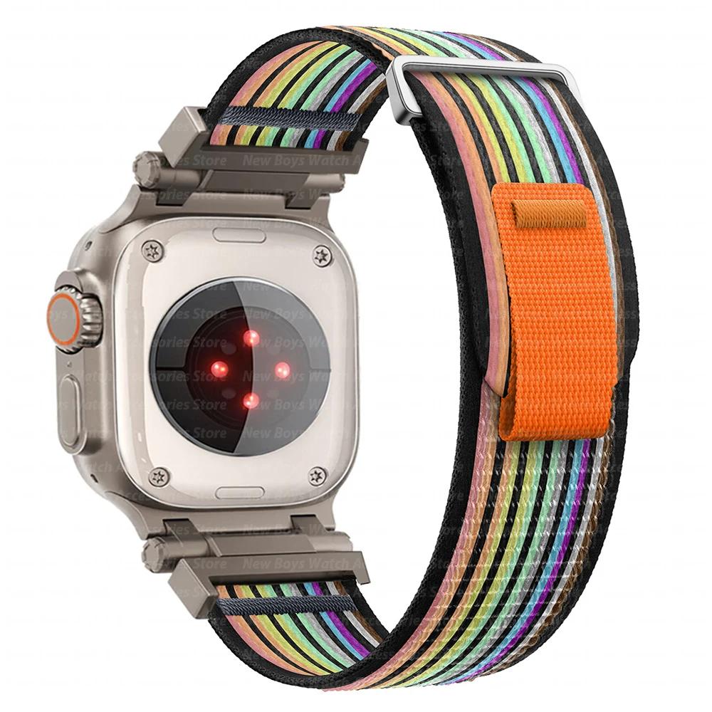 Nylon Strap For Apple Watch Ultra 2/1 49mm 46mm 45mm 44mm Metal Connector Bracelet For iWatch Series 10 9 8 7 6 5 4 se Men Band