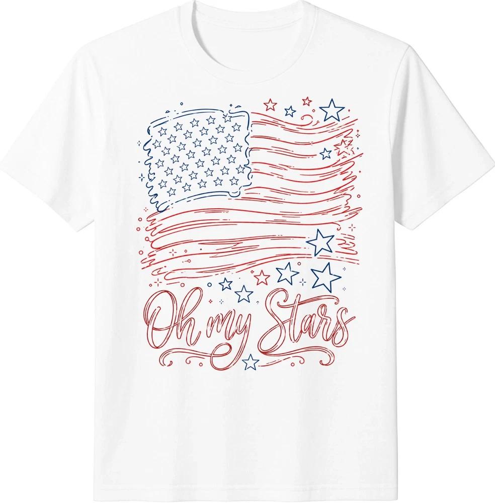 Oh My Stars Patriotic USA Flag 4th July Red White Blue TShirt S