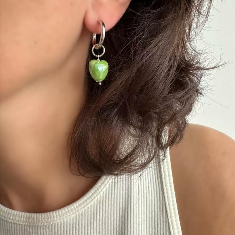 Stylish Elegant Colorful Geometric Heart Circle Pendant Earrings  Minimalist Earring Hoop Women Jewelry Accessory