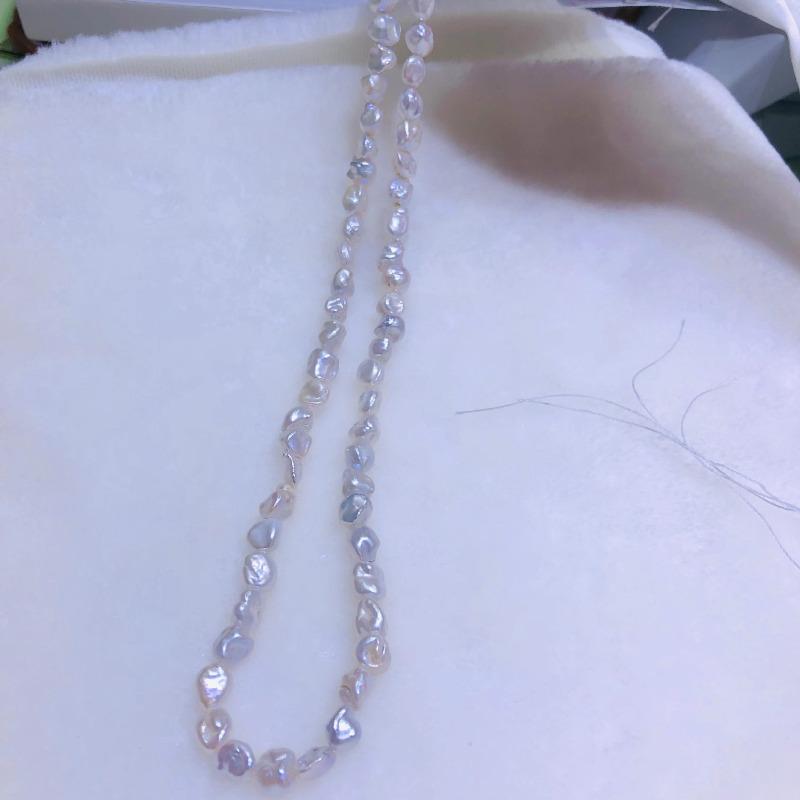 Meier Seedless freshwater keshi pearl necklace, 5-6mm, iridescent cool white, true multi, gray белый