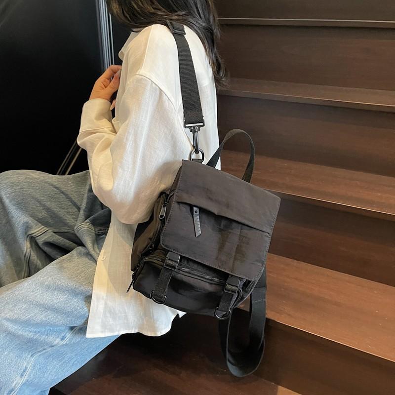 Women Nylon Backpack Convertible Shoulder Bag Casual Travel Daypack Multi Pocket Lightweight School Backpack with Flap