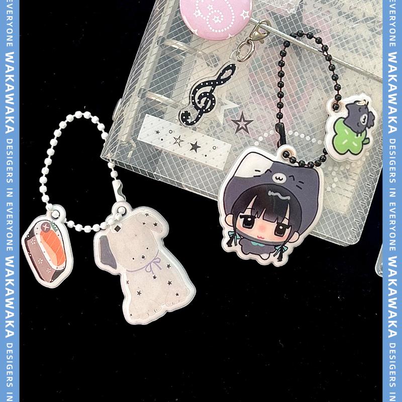 Cute Mini Puff Foam Keychain Cartoon Girl Phone Keyring Pendant Key Hanging Decoration Bag Charms For Couple Gifts