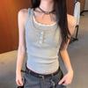 Lace Trim Patchwork Button Cami Top - Women's Slim Fit, Hot Girl Style, Spring 2025 Two-Piece Look