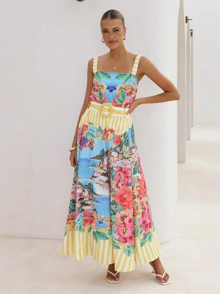 2025 Casual Fashion Linen Spaghetti Strap Maxi Dress