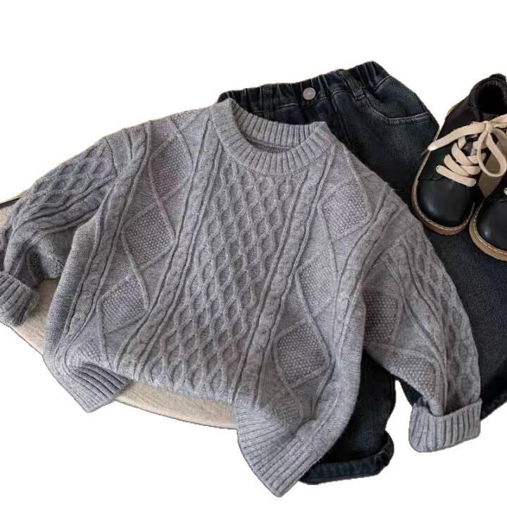 Kids Thick Solid Knit Sweater for Boys and Girls Winter Warm Base Layer