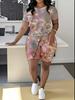 Butterfly Ladies Casual Suit Short Sleeve Shorts 1D Digital Flower Printing Fashion T-Shirt Two-piece Set