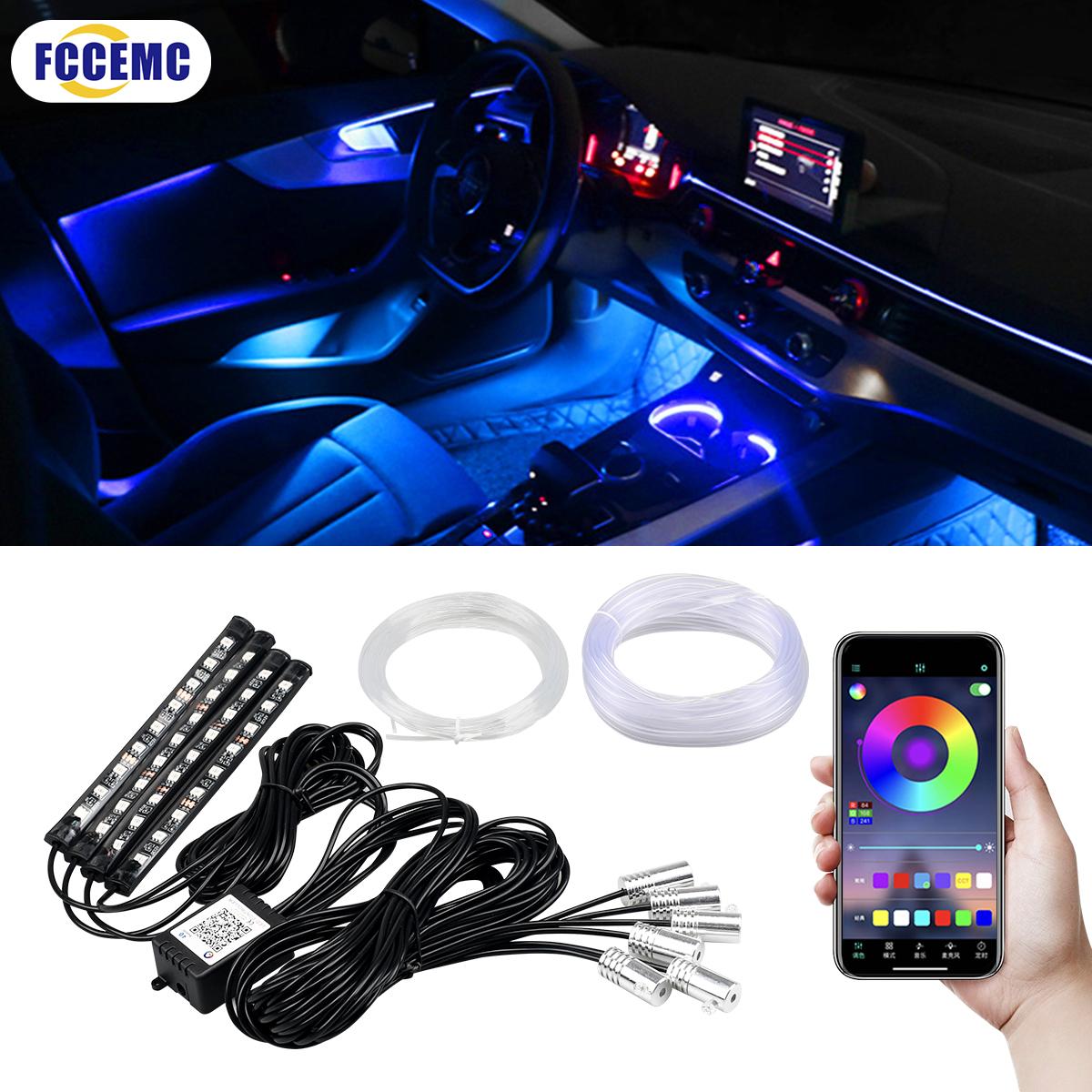 

Салон автомобиля неоновый RGB светодиодный оптоволоконный светильник окружающего света с приложением управления звуком, несколько режимов, декоративная лампа для автоматической атмосферы