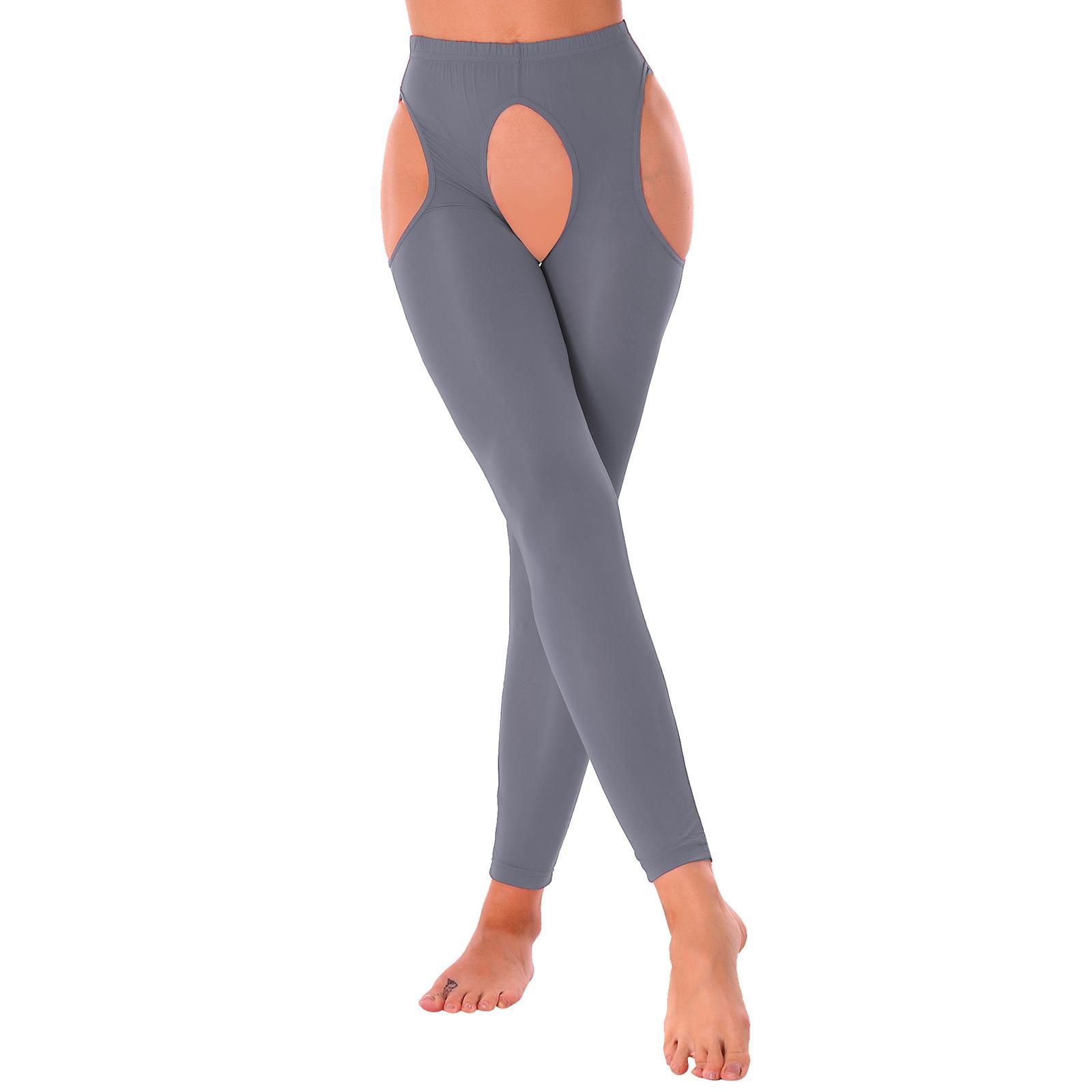 

Жіночі довгі легінси з відкритим кроком і еластичною талією, вузькі штани, нічний одяг One Size темно-сірий колір