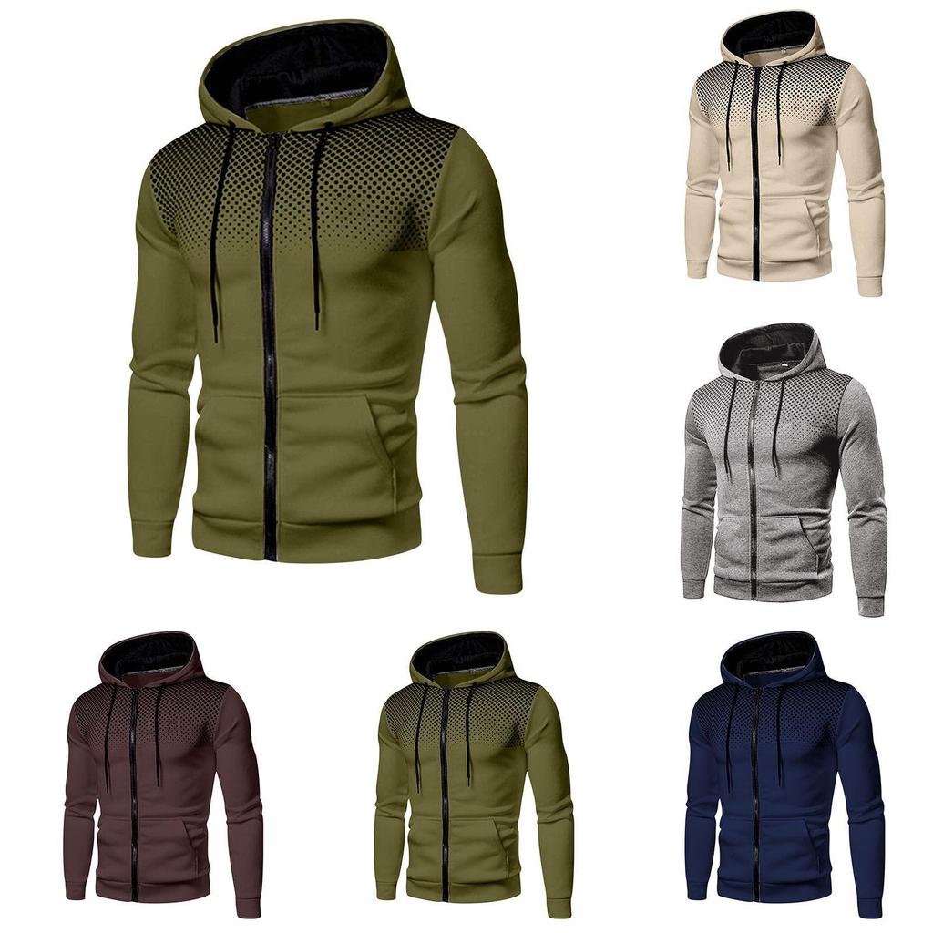 Men's Autumn Hooded Jacket Long Sleeved Pullover Hoodie Zip Up Cardigan Cotton Hooded Sweatshirt Coat