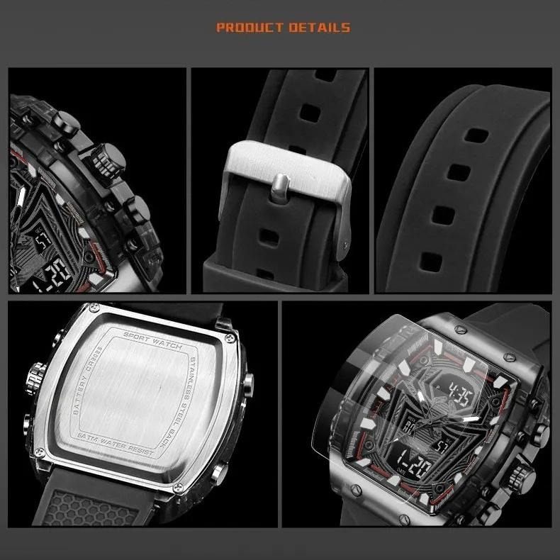 Men Watch Rectangle Sport Watches Digital Dual Time Watches Waterproof Electronic WristWatches