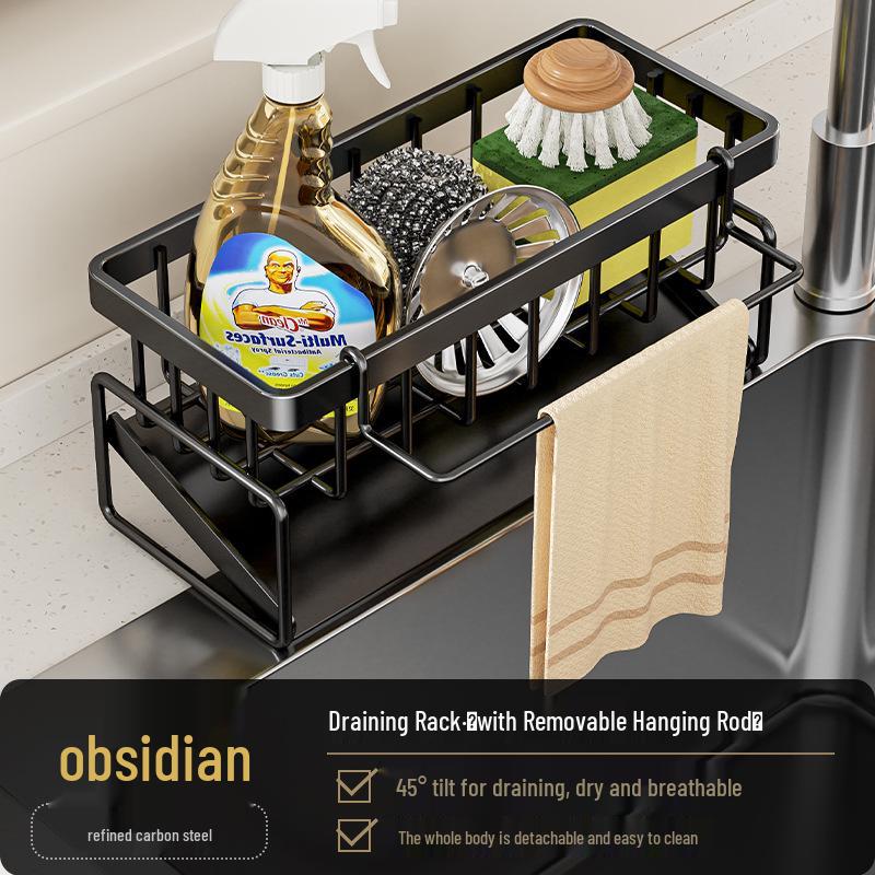 Punch-Free Spice & Rag Storage Rack for Kitchen Sink Faucet