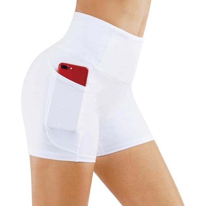 Ronyes Women's Yoga Shorts White Polyester Athletic Fitness Shorts Comfortable Breathable High Waist Stretch