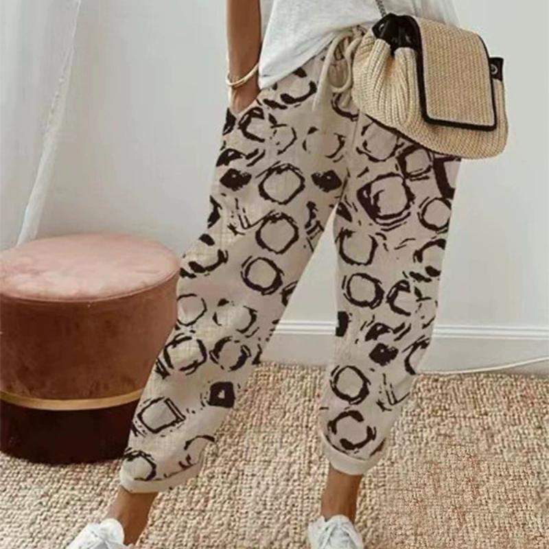Calças Harem Estampadas às Riscas, Calças Casuais Soltas com Cintura Elástica, Calças com Cintura Elástica, Diárias, Roupa Feminina