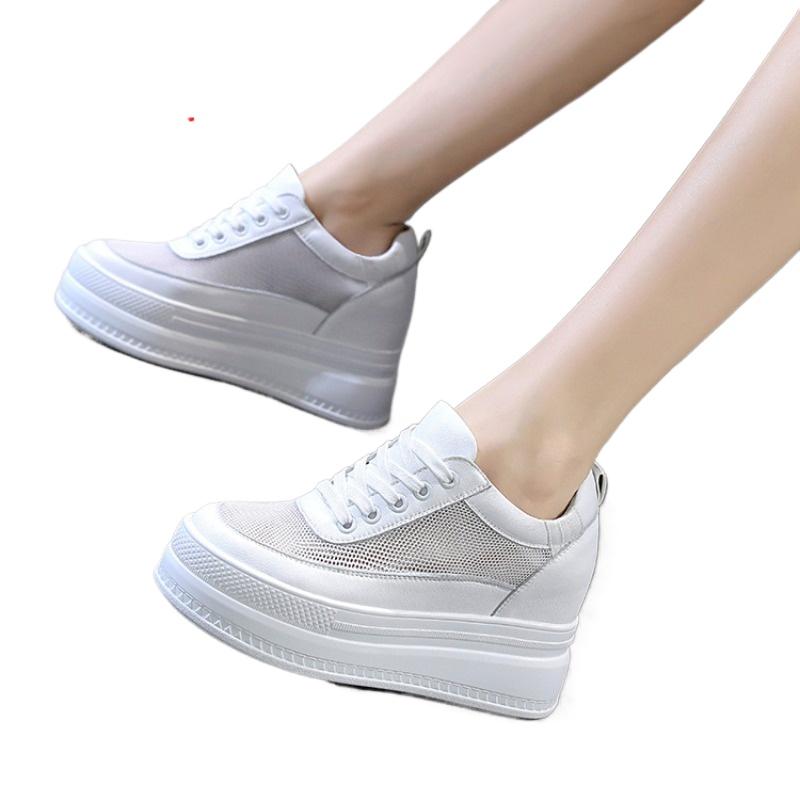 Mode 9CM Plateauabsatz Keilschuhe Sneaker Pumps weiße Plateau Air Mesh Hollow Pumps Schuhe Damen zapatos de mujer