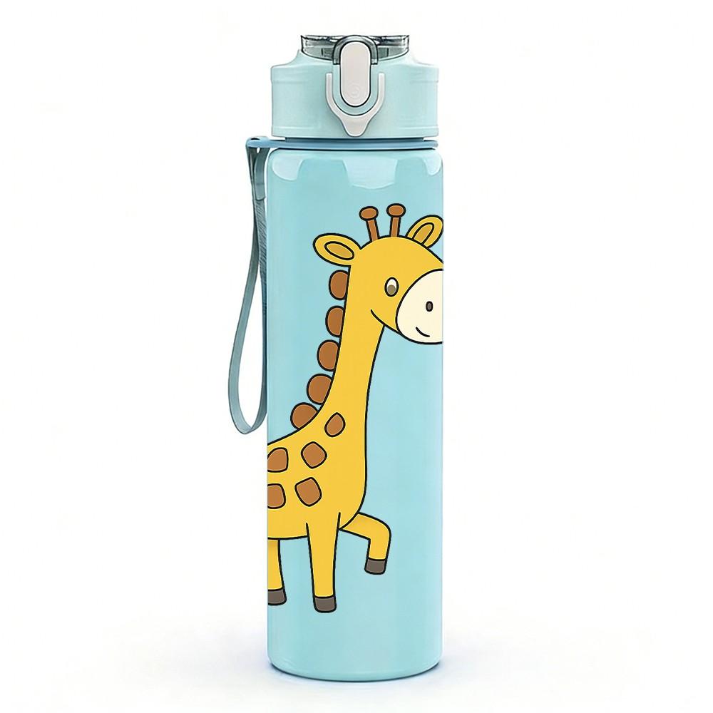 1PC Cartoon Giraffe 750ml Color Plastic Sports Water Bottle Leakproof Flip Straw Lid Suitable for Sports Office Home Use