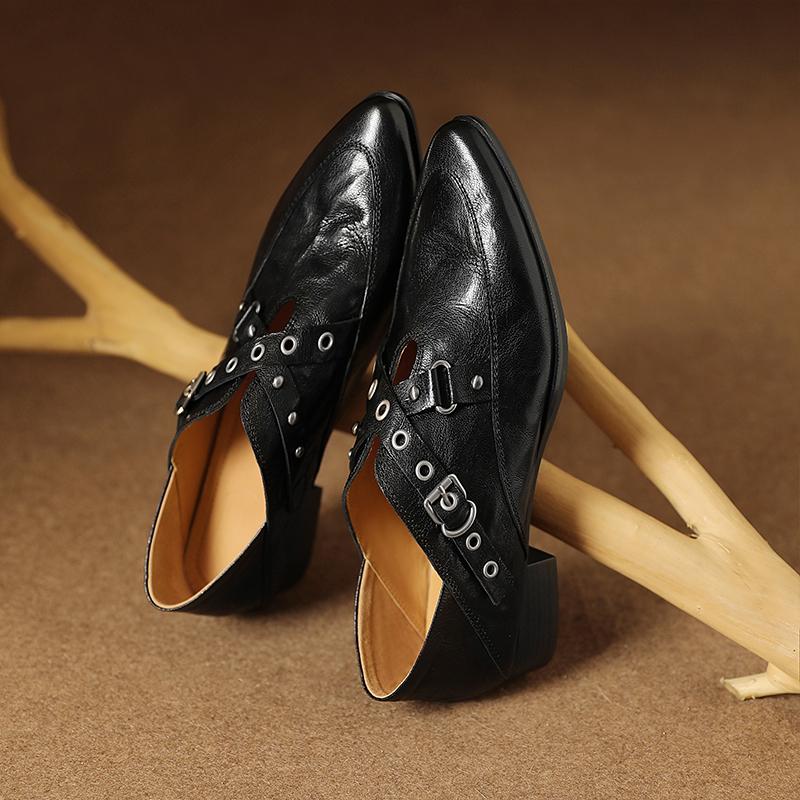 Fashion 2025 New Women Pumps Thick Heels Fashion Pointed Toe Mature Genuine Leather Spring Summer Basic Office Ladies Women Heels Shoes