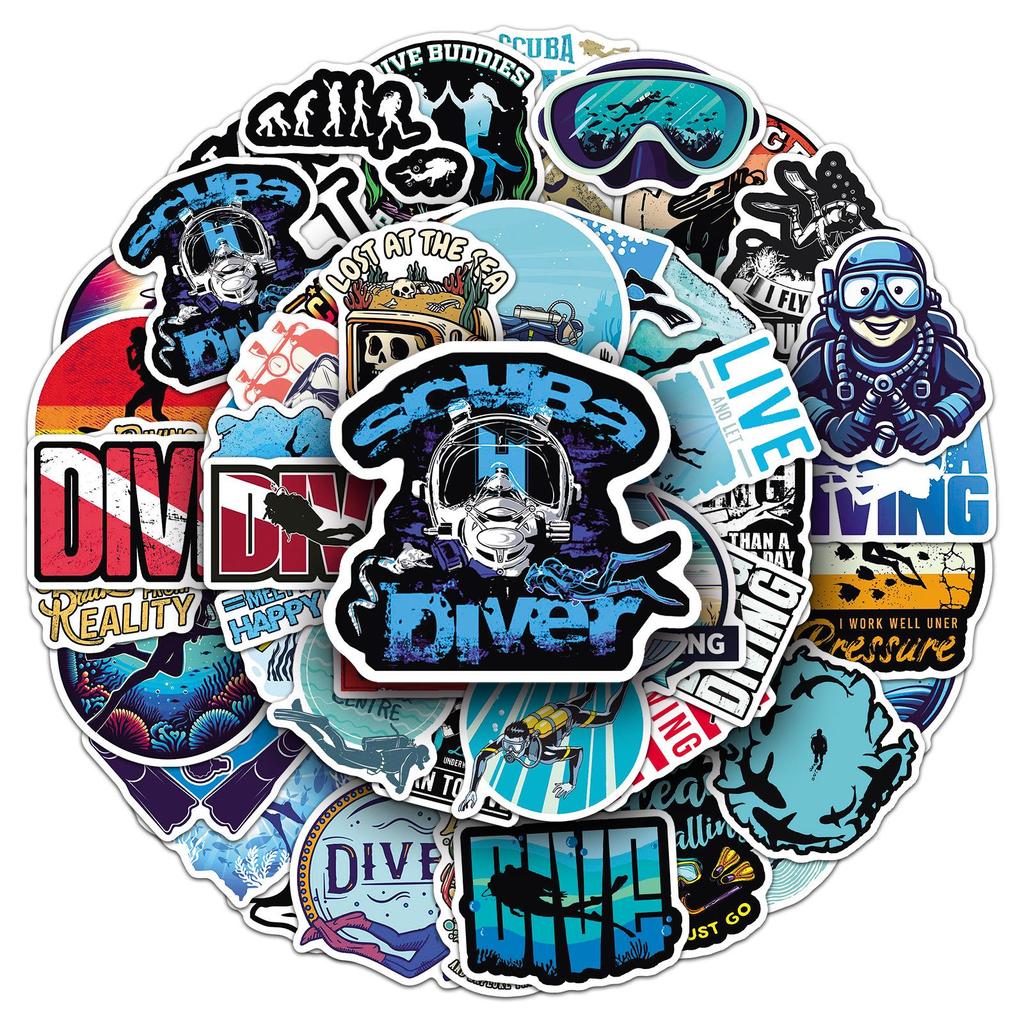 50pcs Trendy Diving Sports Stickers for Phone Cases, Power Banks, Guitars, and Refrigerators