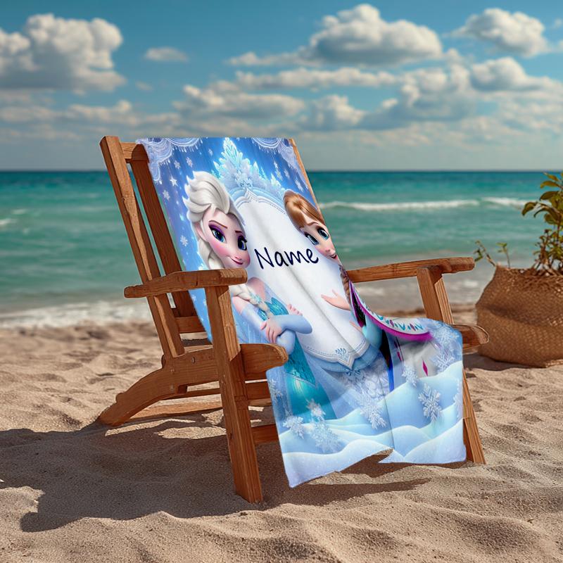 Custom Name Ultra-Soft Beach Towel with Elsa Theme,Ideal for Pool - Camping, Diving - Perfect Travel Essential, Vibrant Beach Towel.