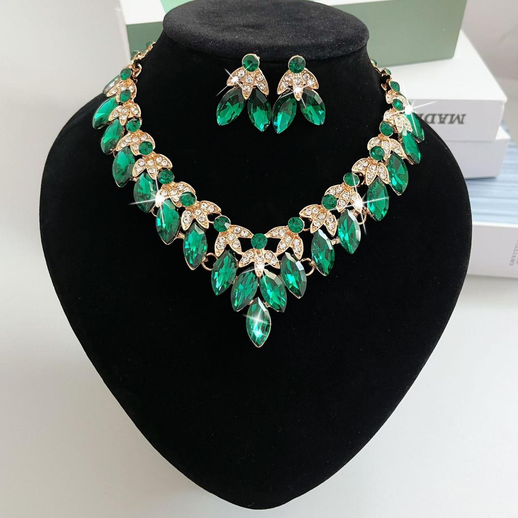 Hot Sale Jewelry Wedding Dress Bride Hollow Full Diamond Women's Necklace Earrings Bracelet Set