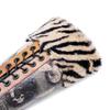 Johnature Genuine Leather Patchwork Printed Long Boots Fashion Versatile Leopard Print Fur Collar Women Shoes