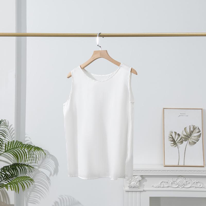

Жіноча шовкова майка без рукавів - Шовковиця, Круглий виріз, Однотонна, Простий стиль Extra Large білий