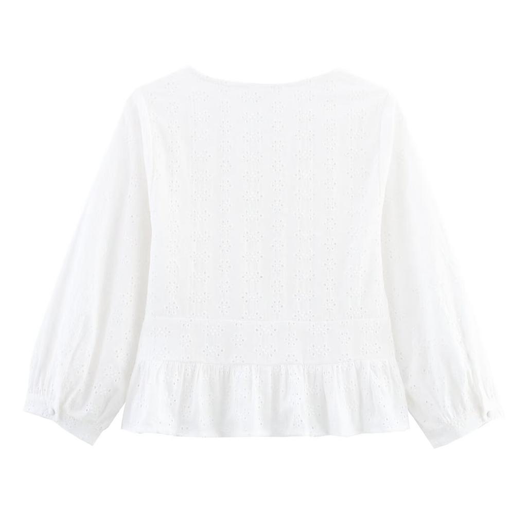 European and American style, new women's clothing, foreign style, fashionable style, hollow embroidered shirt 3722819