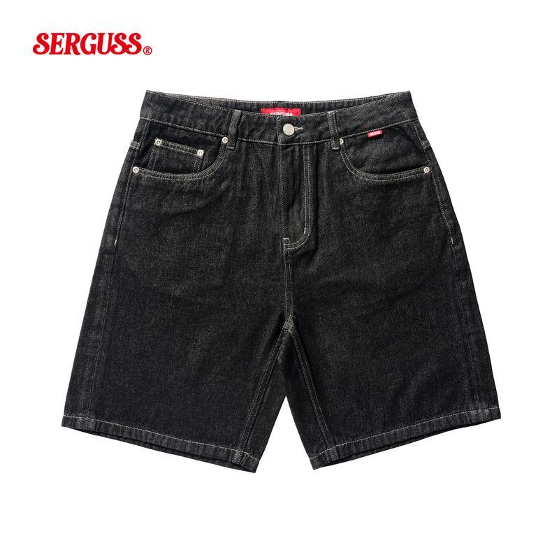 

[Pure Welfare] Quality Type Buy without Hesitation American Retro Street Sesh Denim Shorts Loose Cropped Pants Pure Black 2XL