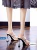 Xia Juemei fairy rhinestone square head metal thin heel cool slippers European station high heel one-word slippers 2024 new models