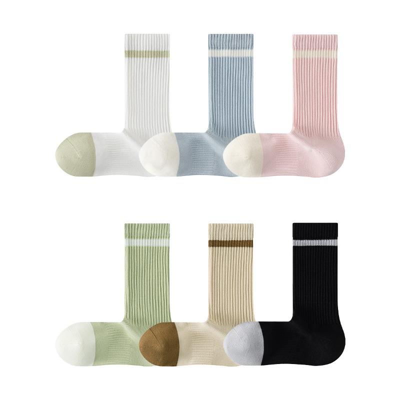 Ladies Spring and Autumn Sports Stripes Pure Cotton Aloe Essential Oil Antibacterial Sweat Absorption Deodorizing Foot Socks