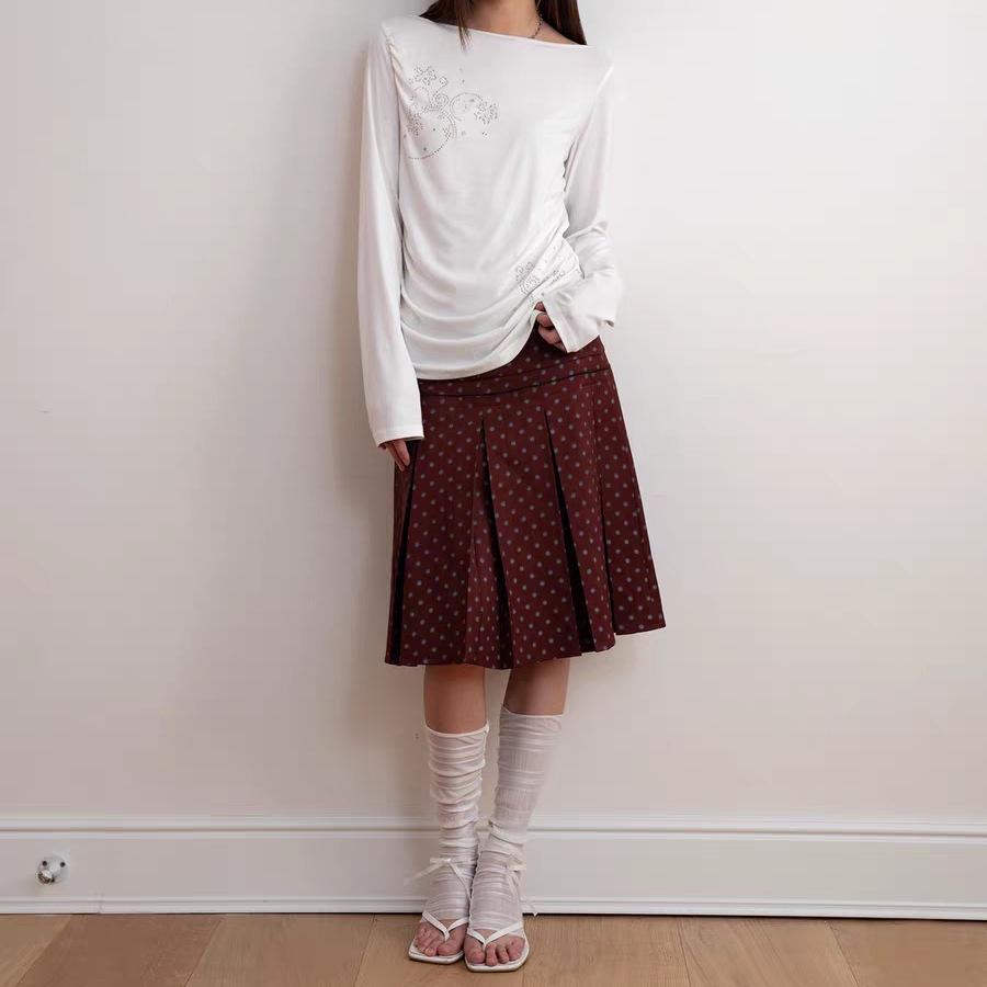 Jupe Midi Plissée à Pois Rouges Vintage: Design unique en ligne A à l'esthétique littéraire