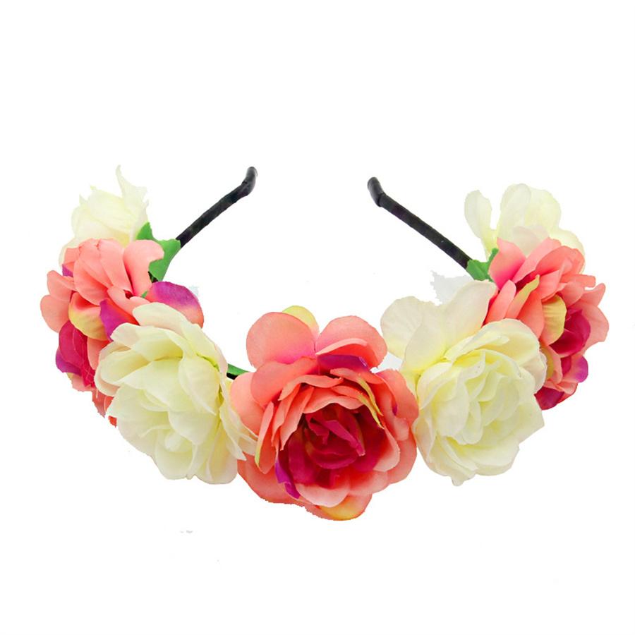 New Bridal Rose Flower Crown Headband Wedding Headpiece Hair Band for Women Artificial Wreaths Garland Bridesmaid Hair Hoop Gift